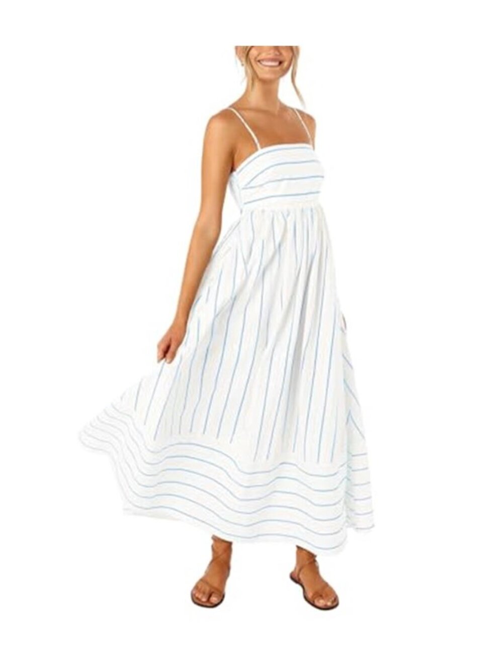 Women's Striped Back Spaghetti Smocked Maxi Dress
